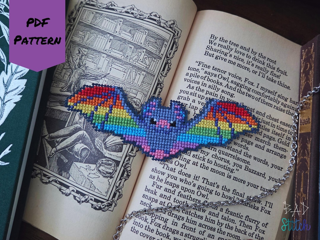 Rainbow Bat Pride Cross Stitch Pattern, Craftivism Bookmark Patch Needlework Chart, Lgbtq Queer Design, Modern Easy Digital Download Pdf