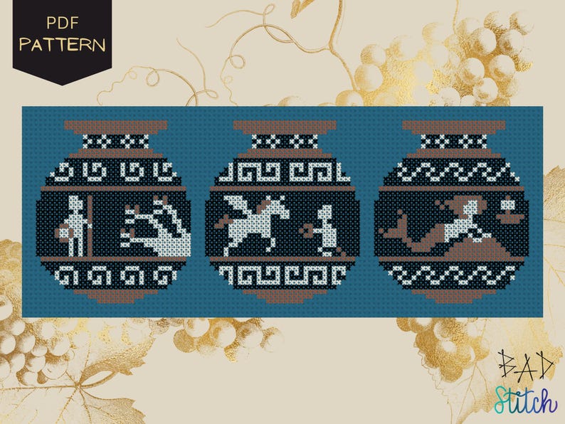 Greek Amphoras Cross Stitch Pattern, Heracles Hydra, Odyssey, Siren, Pegasus, Greek mythology bundle, grecian art, fantasy needlework image 3