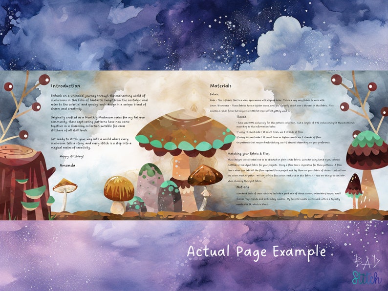 Folio of Fantastic Fungi Digital Cross Stitch Book, mushroom pattern collection, needlework zine, instant download PDF image 8