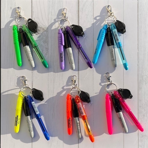 Badge Reel Pen Set for Nurse, Keychain Mini Pen, Mini Highlighter