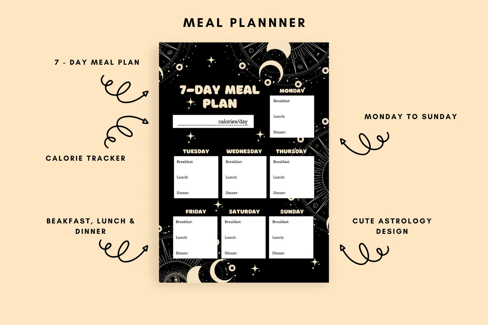 7 Day Printable Weekly Meal Planner/ Daily Meal Planner / - Etsy Singapore