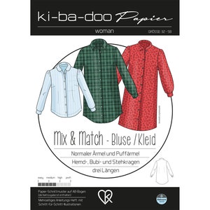 Mix & Match blouse dress - paper pattern by Kibadoo - size 32 - 58 on A0 sheet