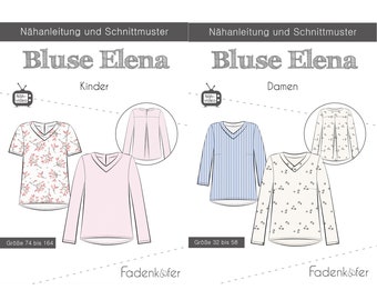 Bluse ELENA Damen oder Kinder - Papierschnittmuster von Fadenkäfer - Gr. 32 - 58 / Gr. 74 - 164