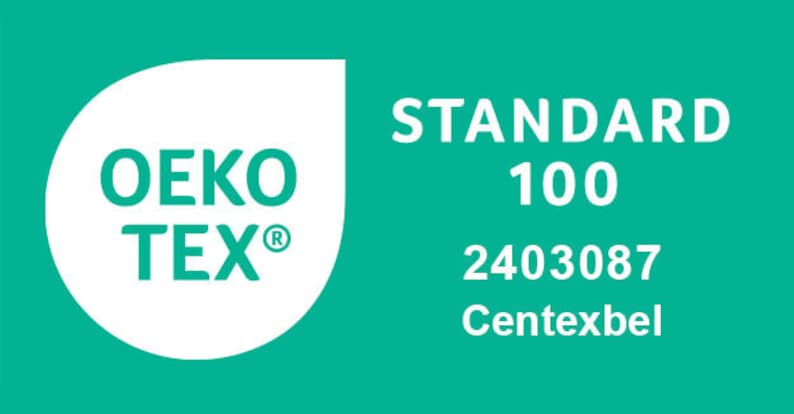 May include: A green and white Oeko-Tex Standard 100 certification label with the text "Oeko-Tex&reg;" and the number "2403087" and the word "Centexbel".
