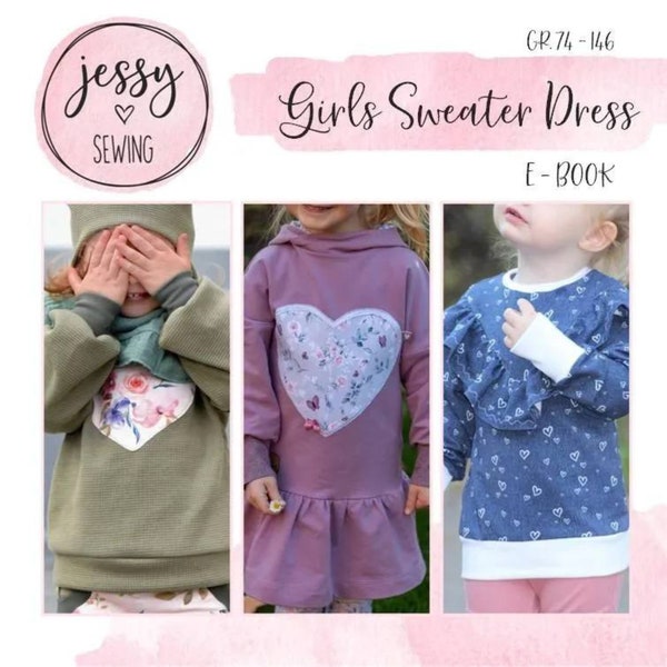 GIRLS SWEATER DRESS - Papierschnittmuster von Jessy Sewing - Gr. 74 - 146 auf Papierbogen