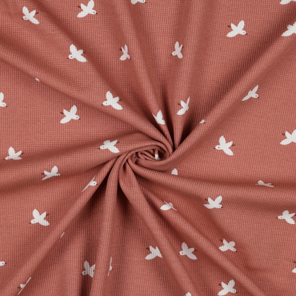 Waffeljersey "BIRDS" by Poppy in der Farbe Blush - ab 0,50 m