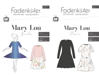 Kleid MARY LOU Damen oder Kinder - Papierschnittmuster von Fadenkäfer - Gr. 32 - 50 / Gr. 74 - 164