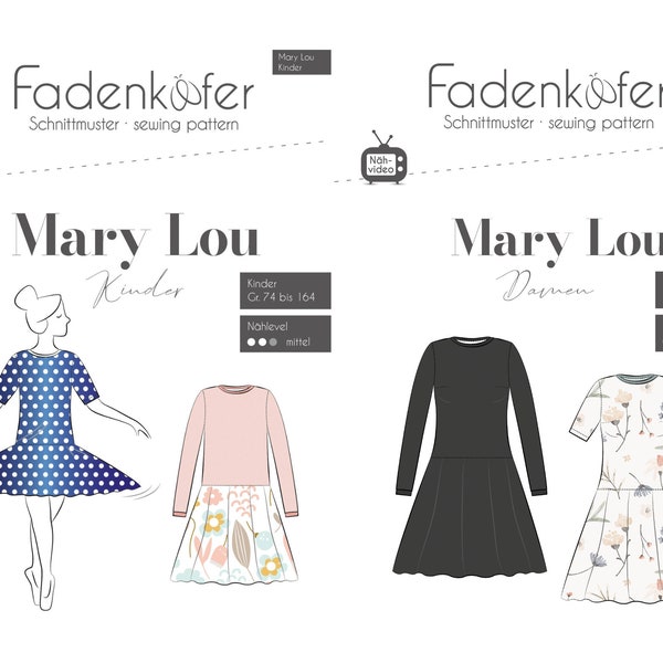 Kleid MARY LOU Damen oder Kinder - Papierschnittmuster von Fadenkäfer - Gr. 32 - 50 / Gr. 74 - 164