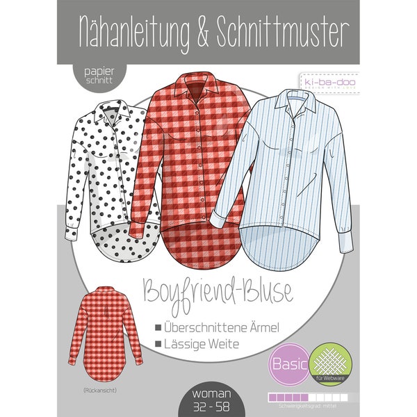 Boyfriend Bluse - Papierschnittmuster von Kibadoo - Gr. 32 - 58 auf A0-Bogen