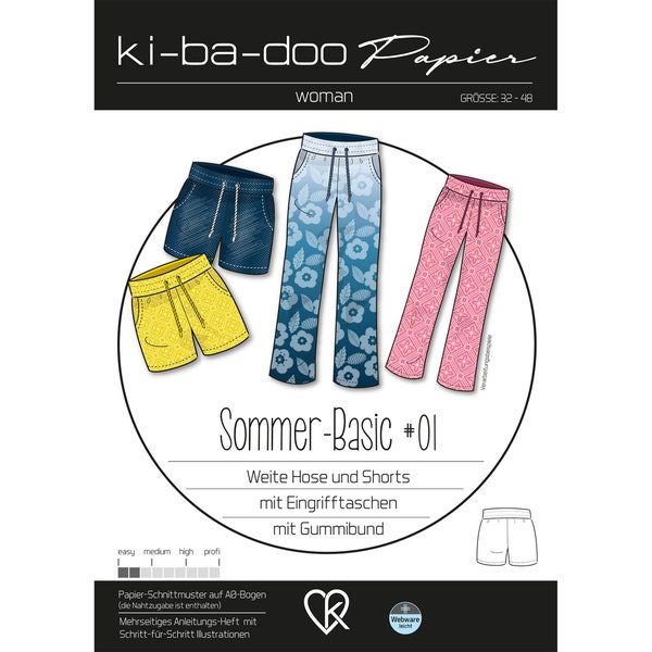 Basic Sommer Hose - Papierschnittmuster von Kibadoo - Gr. 32 - 48 auf A0-Bogen