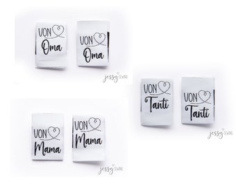 Jessy Sewing Etikett "Von Mama ", "Von Oma"  oder "Von Tanti"  - 5er Set