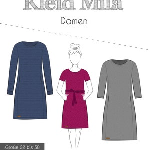 Kleid MILA Dame  - Papierschnittmuster von Fadenkäfer - Gr. 32 - 58 / 74 - 164