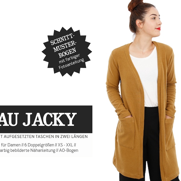 Frau JACKY Cardigan mit aufgesetzten Taschen - Papierschnittmuster von Studio Schnittreif - Gr. XS- XXL auf A0-Bogen