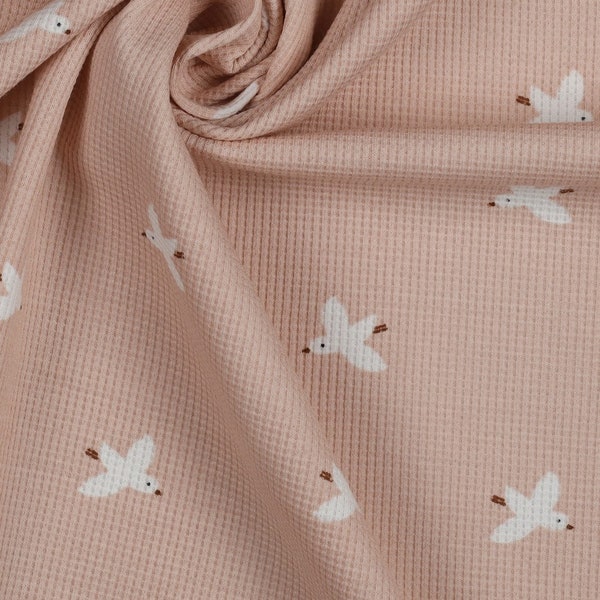 Waffeljersey "BIRDS" by Poppy in der Farbe Light Rose - ab 0,50 m