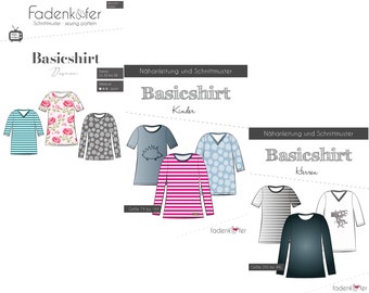 BASIC SHIRT for women, children or men - paper pattern from Fadenkäfer - size. 32 - 58 / size 74 - 164 / size 2XS- 4XL