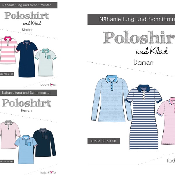 POLO SHIRT / POLO DRESS women, children or men - paper pattern from Fadenkäfer - size. 32 - 58 / size 74 - 164 / size 2XS - 4XL