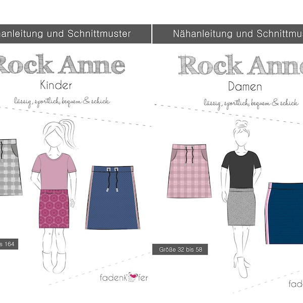 Rock ANNE Damen oder Kinder - Papierschnittmuster von Fadenkäfer - Gr. 32 - 58 / Gr. 74 - 164