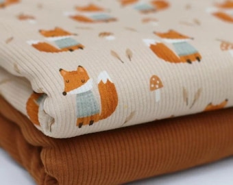 Rib knit jersey "FOXES" - from 50 cm