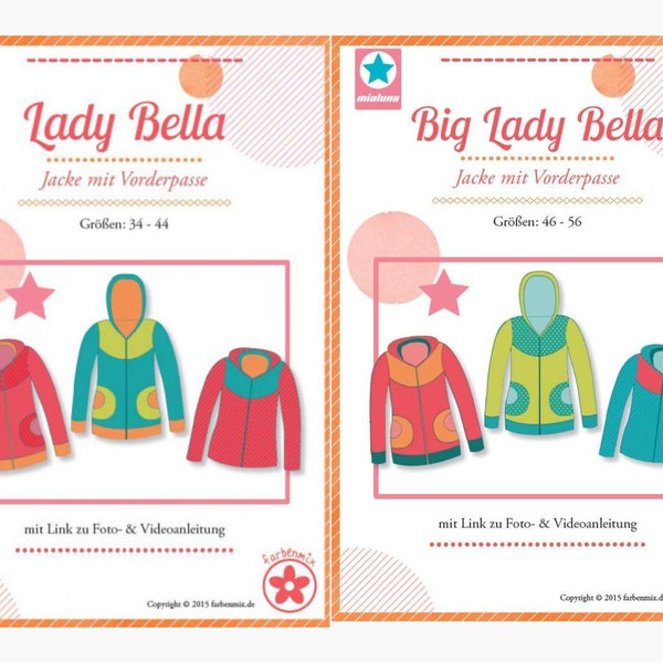 Sweatjacke Lady BELLA oder Big Lady BELLA - Papierschnittmuster von miaLuna - Gr. 32 - 44 / Gr. 46 - 58