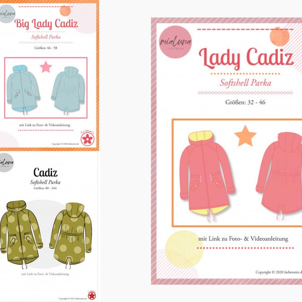 Softshellparka CADIZ, Lady CADIZ oder Big Lady CADIZ - Papierschnittmuster von miaLuna - Gr. 32 - 46 / Gr. 46 - 58 / Gr. 80 - 164