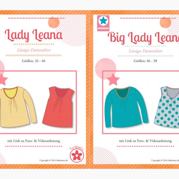 Damenshirt Lady LEANA oder Big Lady LEANA - Papierschnittmuster von miaLuna - Gr. 32 - 46 / Gr. 46 - 58