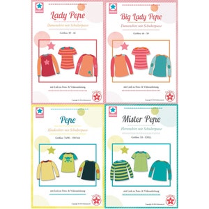 Shirt PEPE, Lady PEPE, Big Lady PEPE or Mister PEPe - Paper pattern by miaLuna - Sizes 74/80-158/164 / Sizes 32-46 / Sizes 46-58 / Sizes XS-Xxxl