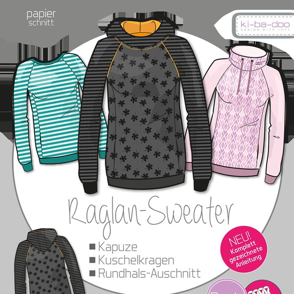 Basic Raglan Sweater - Papierschnittmuster von Kibadoo - Gr. 32 - 58 auf A0-Bogen