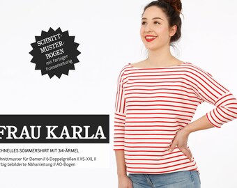 Frau KARLA Sommershirt 3/4-Ärmel - Papierschnittmuster von Studio Schnittreif - Gr. XS- XXL auf A0-Bogen