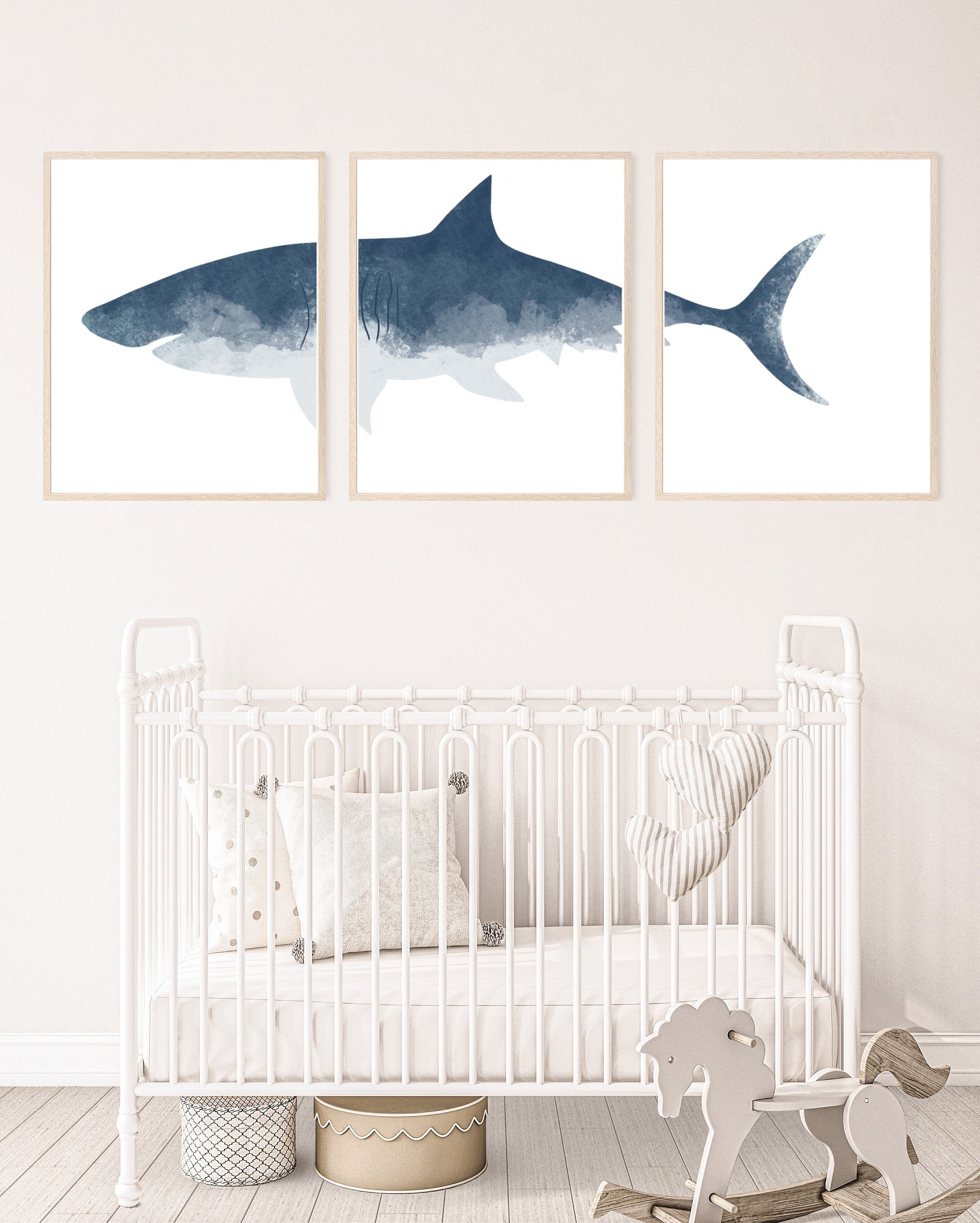 Shark on Wall 3 Piece Wall Art Shark Poster 3 Panel Art | Etsy