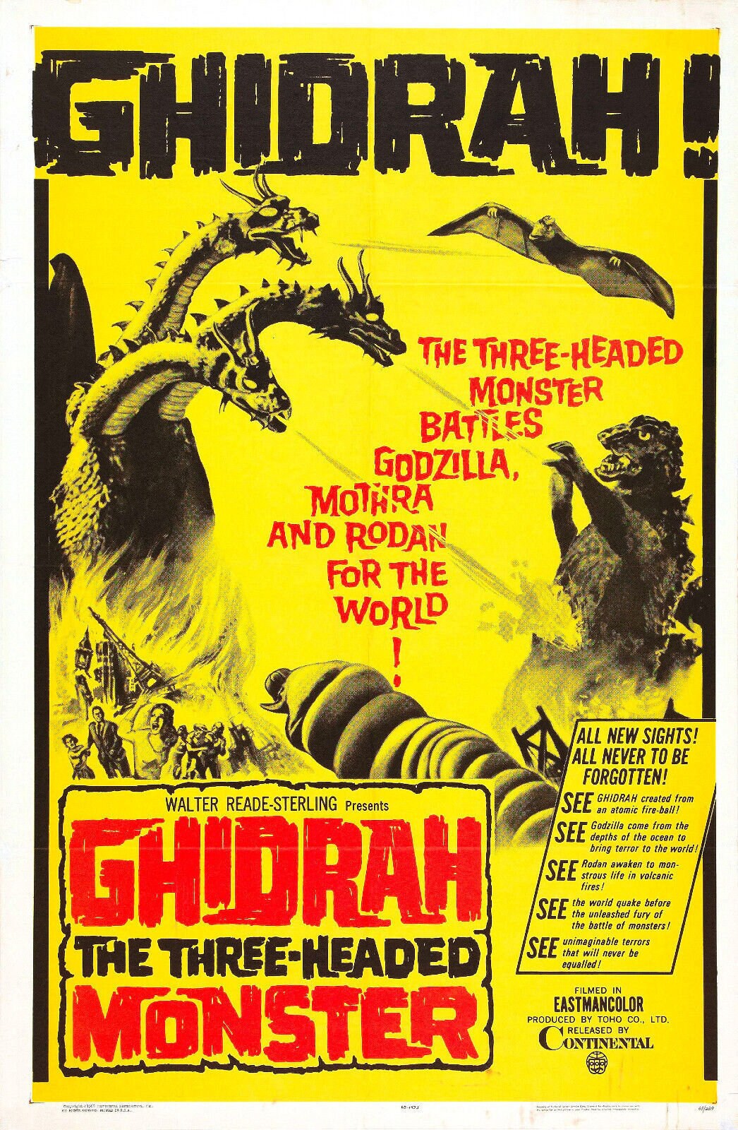Godzilla, King Ghidorah & Mothra Movie Poster Magnet – 2x3 Inch Fridge Locker Decal