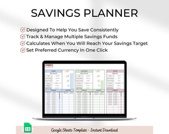 Savings Planner Spreadsheet: Google Sheets Savings Tracker (Digital Download)