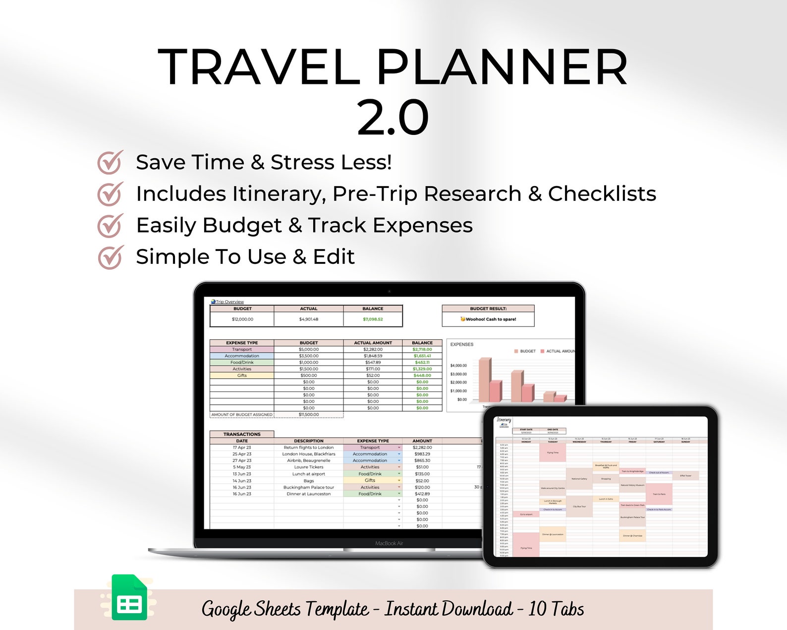 Travel Spreadsheet Travel Planner Google Sheets