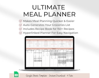 Weekly Meal Planner: Automatic Grocery List, Recipe Book (Google Sheets Template)