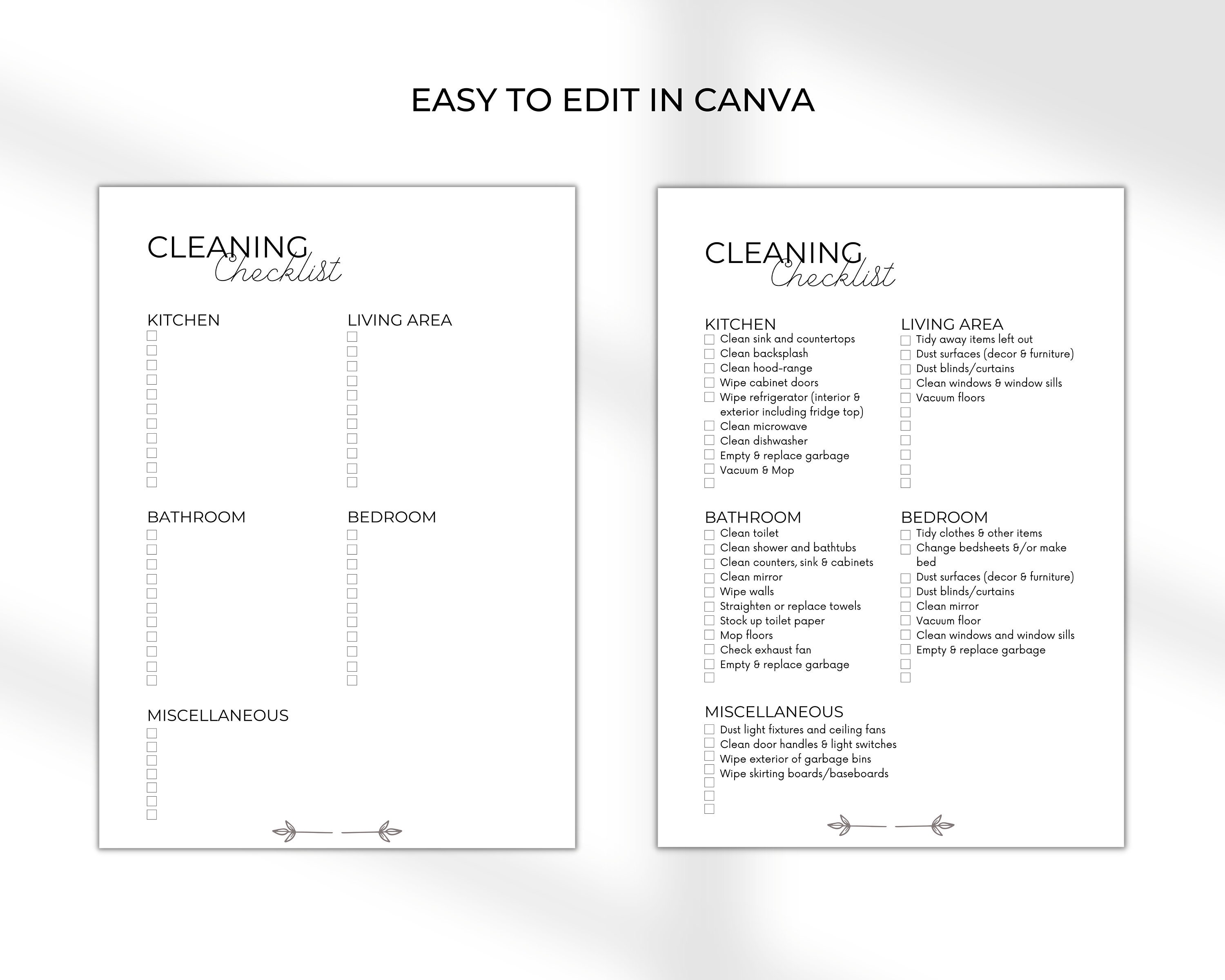 Editable Cleaning Checklist Canva Printable Cleaning Checklist