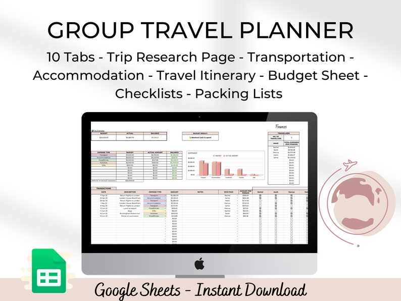 Group Travel Planner Google Sheets Travel Spreadsheet for Etsy