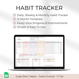 Habit Tracker Spreadsheet Google Sheets Daily Habit Tracker Monthly Habit Tracker Annual Habit Tracker Goal Tracker Goals Spreadsheet