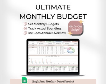 Monthly Budget Spreadsheet: Google Sheets Budget Planner (digital ...