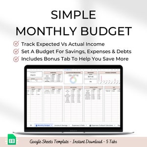 Simple Monthly Budget Template: Google Sheets Budget Planner (Digital Download)