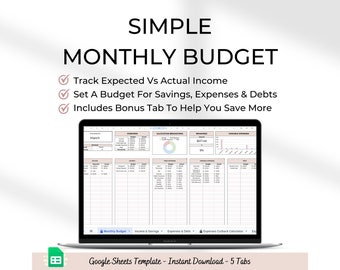 Simple Monthly Budget Template: Google Sheets Budget Planner (Digital Download)