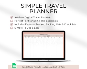 Simple Travel Planner Spreadsheet: Google Sheets, Expense Tracker (Digital Download)