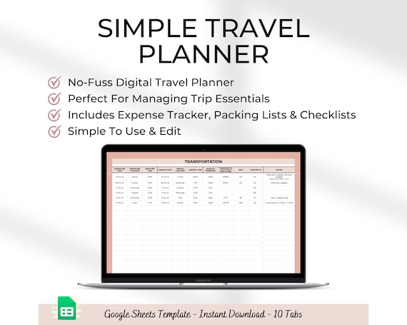 Simple Travel Planner Spreadsheet: Google Sheets, Expense Tracker (Digital Download)