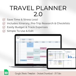 Travel Planner Google Sheets Travel Spreadsheet Template Travel Budget Spreadsheet Travel Itinerary Editable Template Vacation Planner Sheet