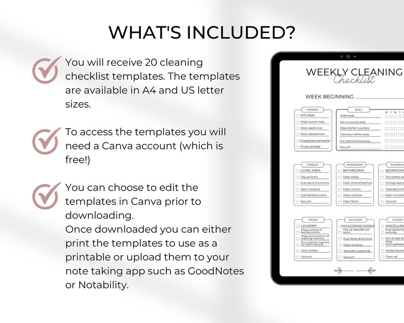 Editable Cleaning Checklist Canva Printable Cleaning Checklist Etsy