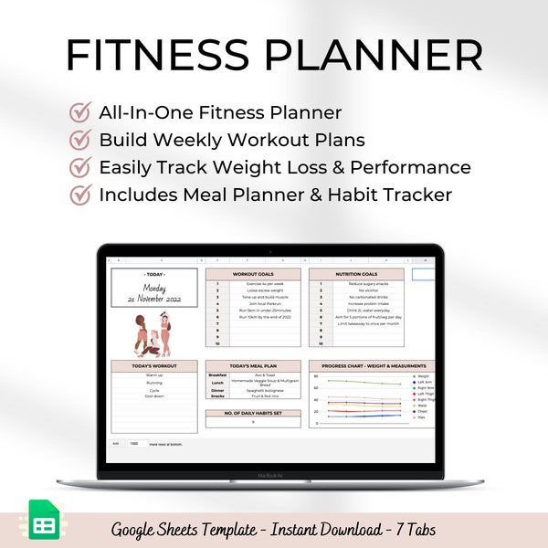 Fitness Planner Spreadsheet Google Sheets Health Planner Fitness Tracker Spreadsheet Weight Loss Tracker Workout Tracker Meal Planner Sheet