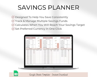 Savings Planner Spreadsheet: Google Sheets Tracker (Digital Download)
