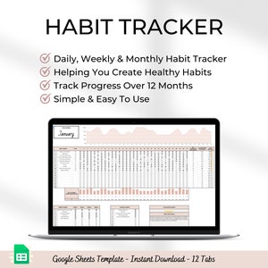 Habit Tracker Google Sheets Daily Habit Tracker Spreadsheet Everyday Habit Tracker Monthly Habit Tracker Goal Tracker Habit Spreadsheet