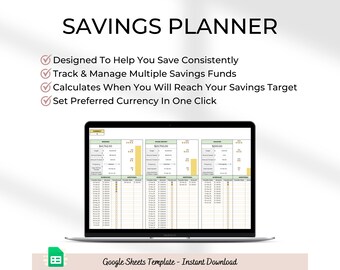 Savings Planner Spreadsheet: Google Sheets Savings Tracker (Digital Download)