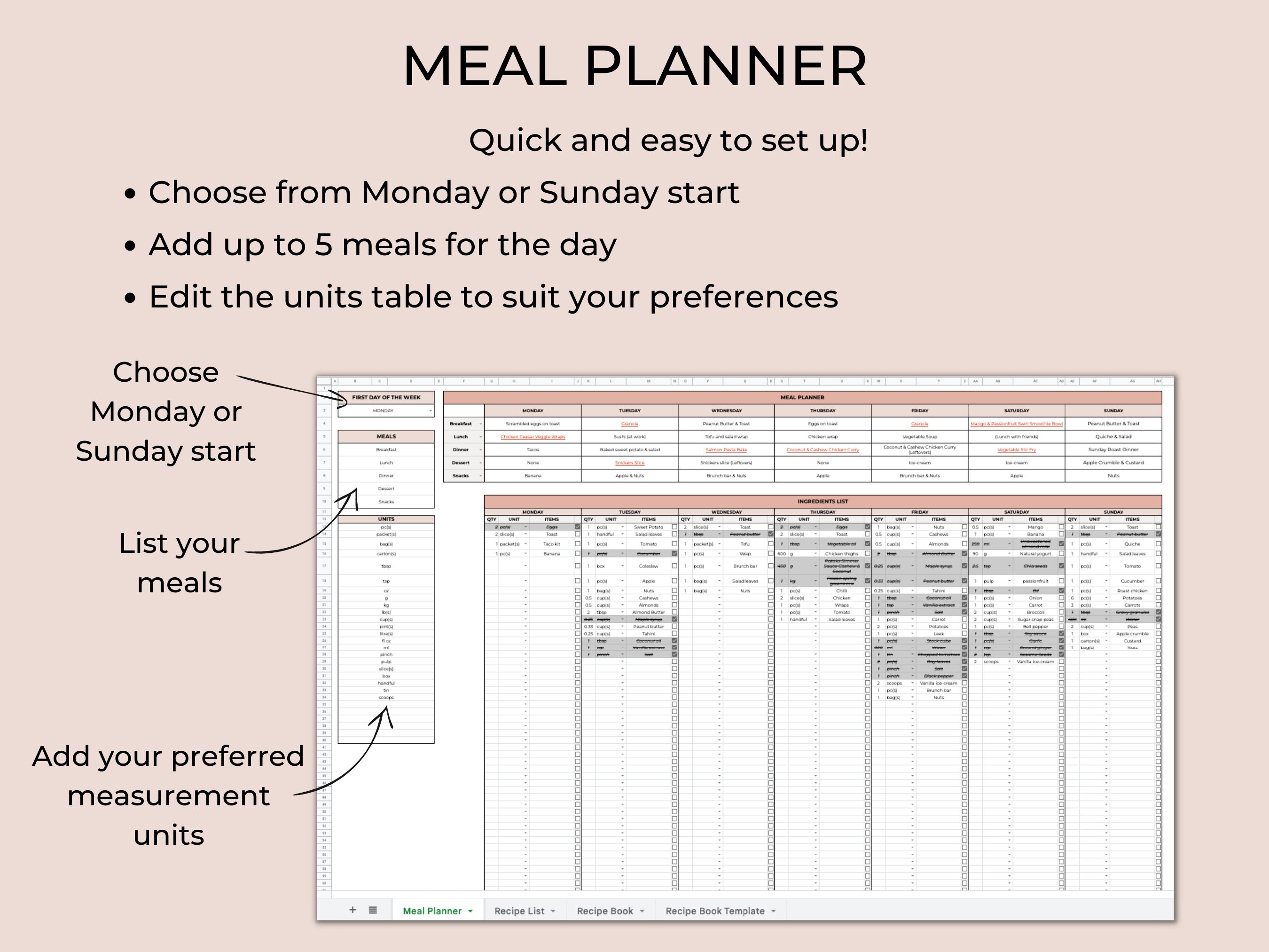 Google Sheets Weekly Meal Planner Spreadsheet Automatic - Etsy Australia