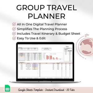 Travel Planner Google Sheets Vacation Planner Spreadsheet Travel Itinerary Digital Travel Planner Template Travel Budget Travel Packing List