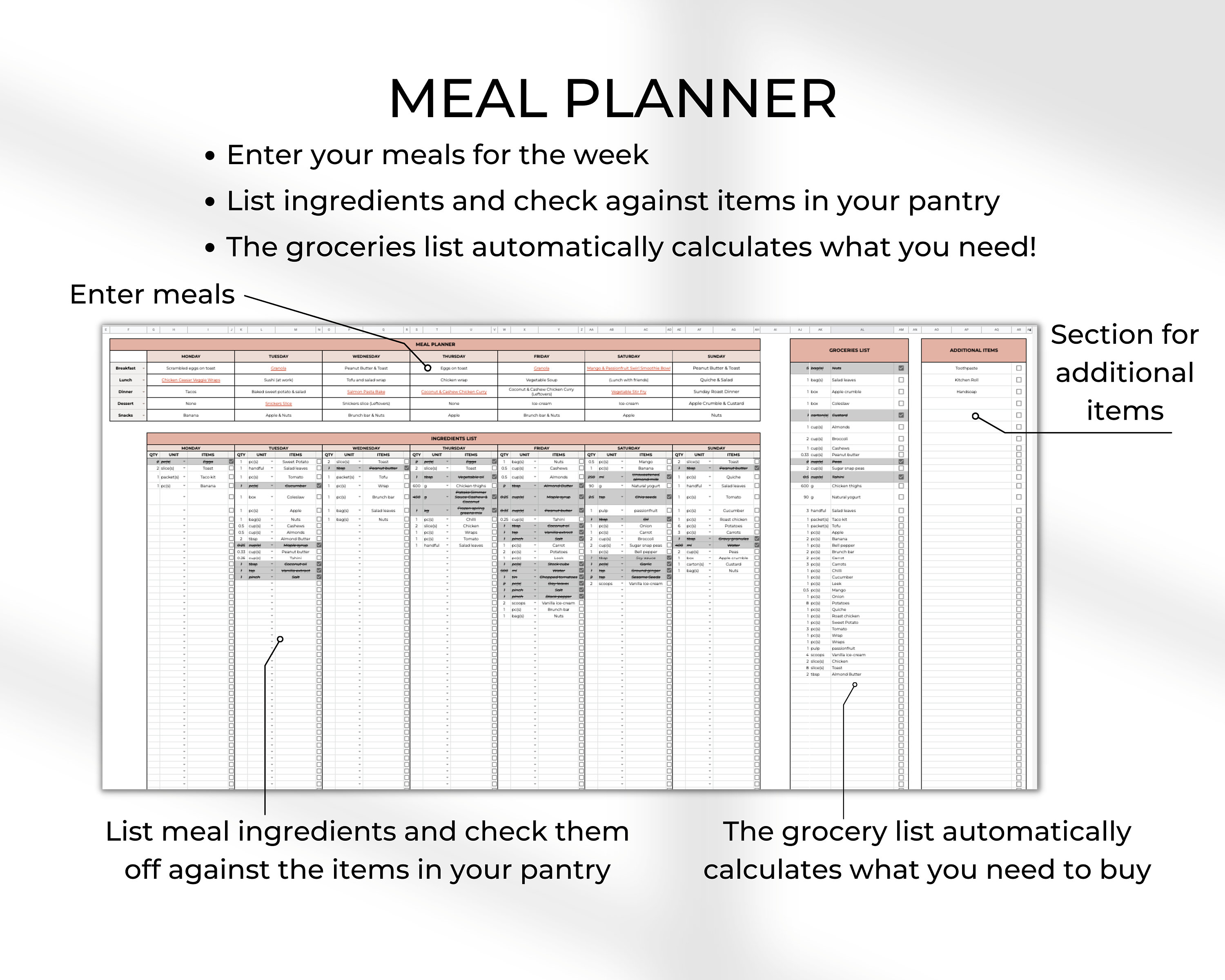 Weekly Meal Planner Spreadsheet Google Sheets Meal Planning Grocery ...